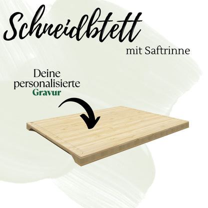 Großes PREMIUM+ Schneidbrett mit Saftrinne und individueller Gravur - myUniq GbR
